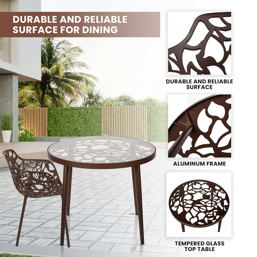 Devon Mid-Century Modern 3-Piece Aluminum Outdoor Patio Dining Set. Picture 3