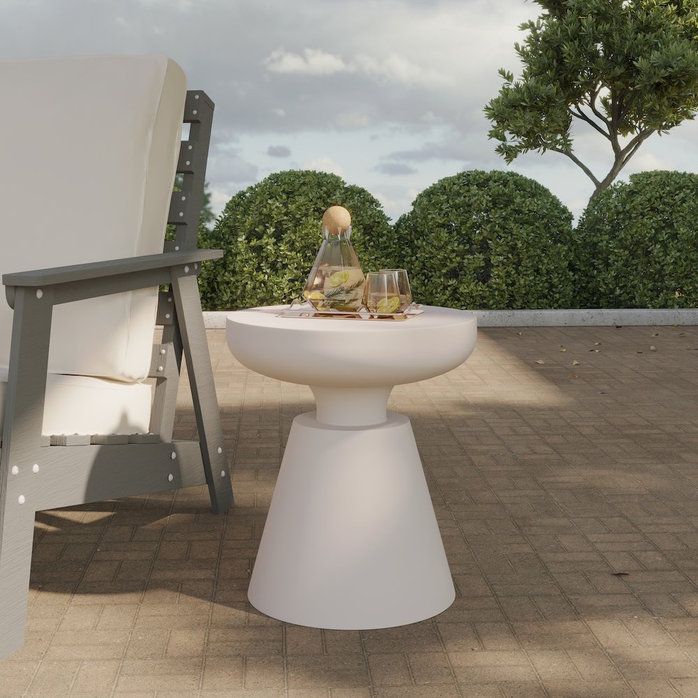 Isle Collection Fiberglass Outdoor Side Table in Cream. Picture 3