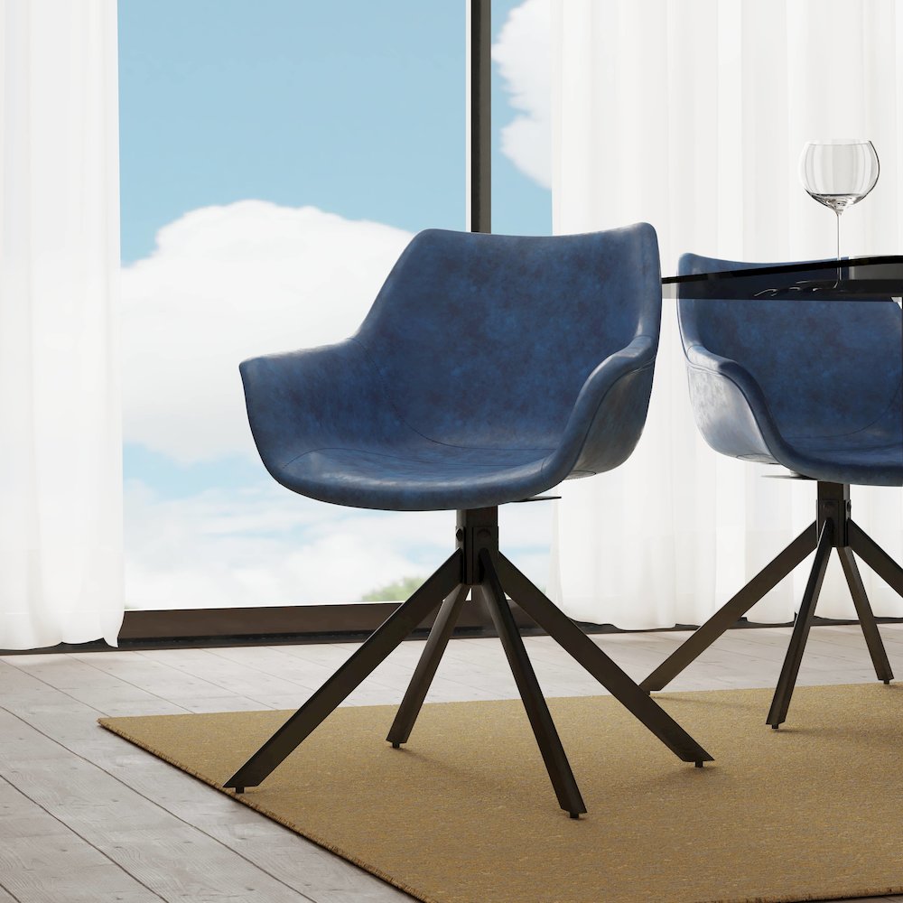 Markley Modern Leather Dining Swival Arm Chair in Light Blue. Picture 2