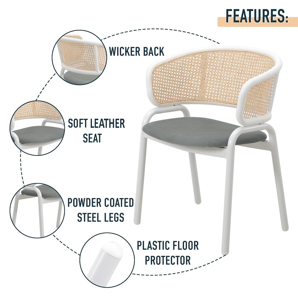 Ervilla - Dining Chair - White frame in Grey Leather Set of 2. Picture 6