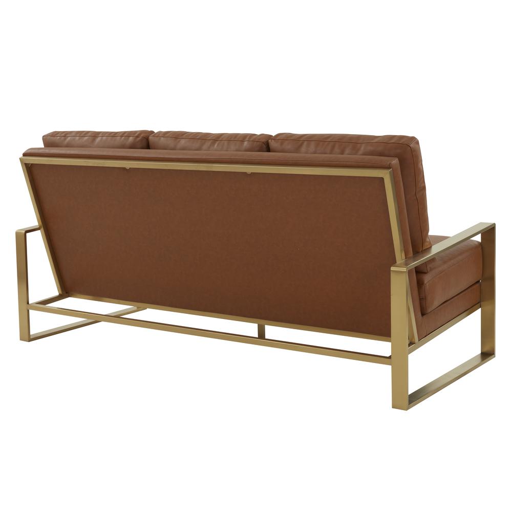 LeisureMod Jefferson Modern Design Leather Sofa With Gold Frame, Cognac Tan. Picture 5