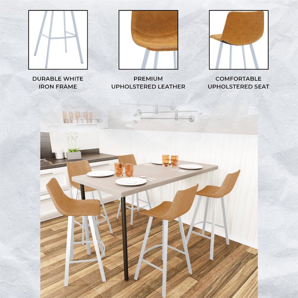 Elland - Bar stool - Light Brown - White Base Set of 2. Picture 2