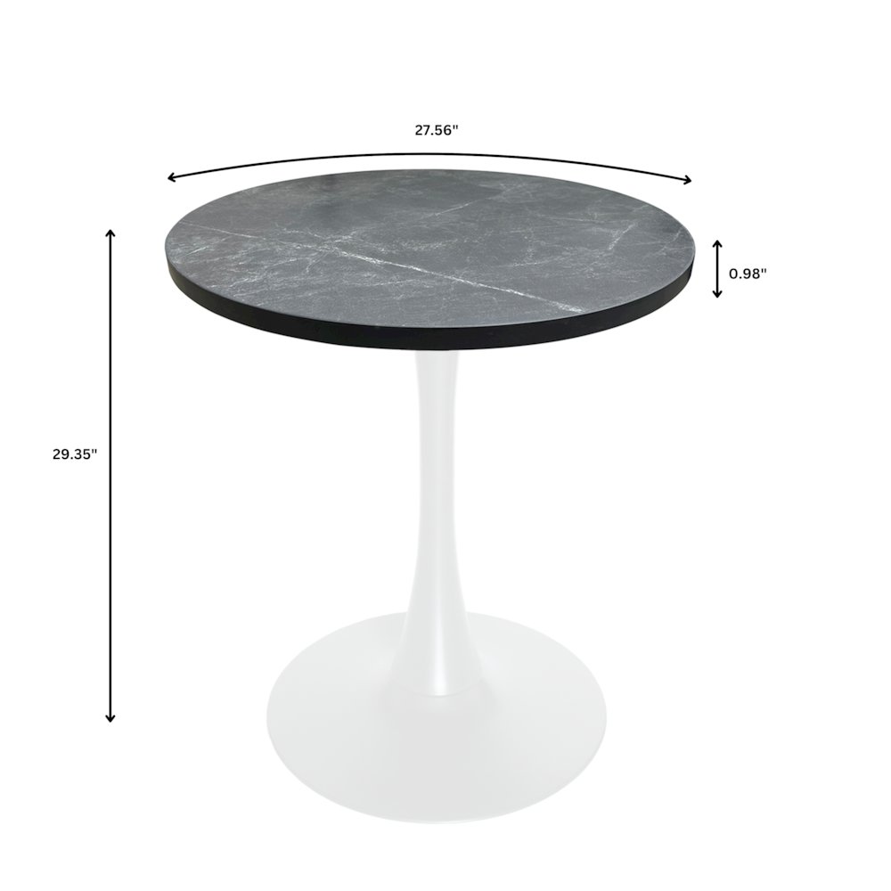 Bristol Dining table, White Base with 27" Round Marbleized Black MDF top. Picture 2