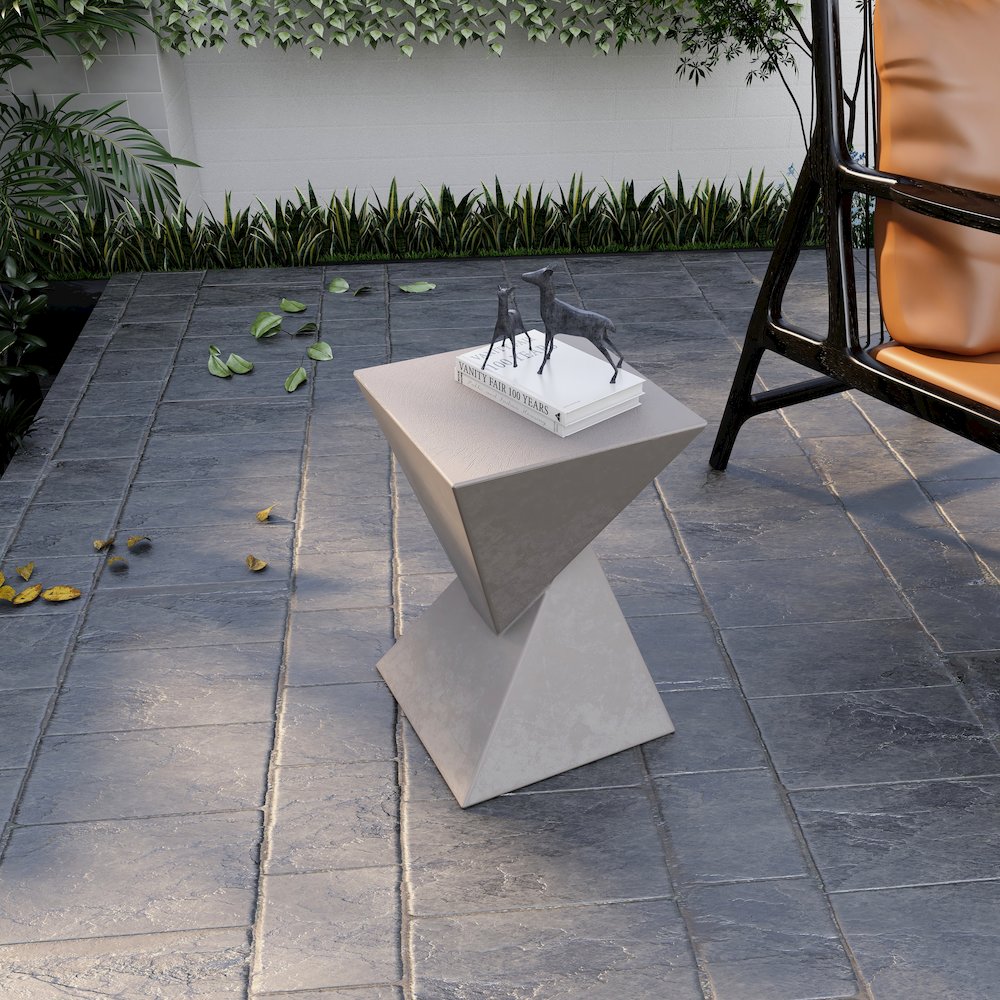 Glint Collection Fiberglass Outdoor Side Table in Marble White. Picture 15