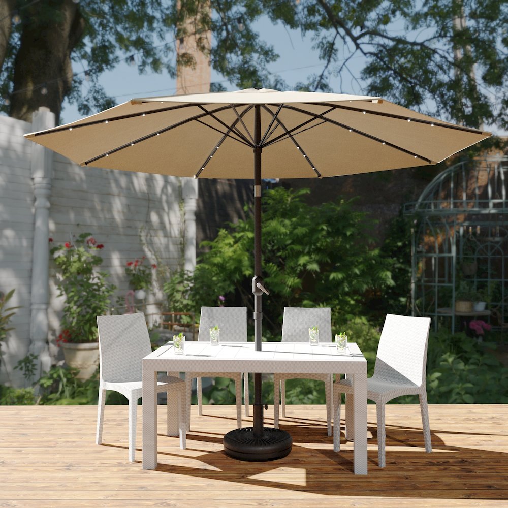 Sierra Outdoor Patio Umbrella with Base in Beige. Picture 4