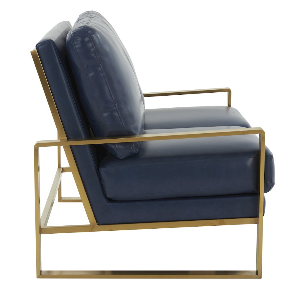 Jefferson - Leather Loveseat - Gold Frame - Navy Blue. Picture 4