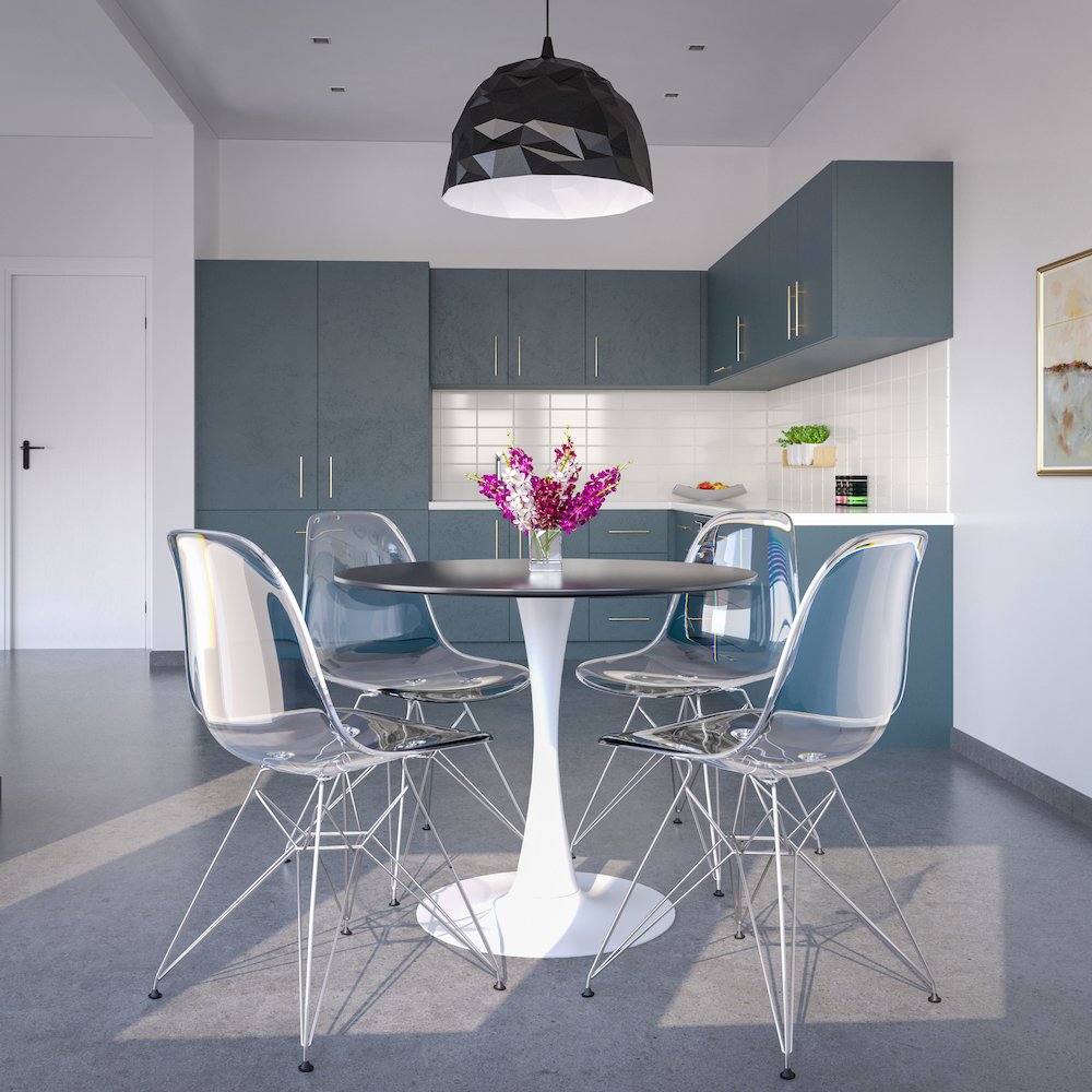 5-Piece Dining Set 35" Round Dining Table in Chrome - Clear. Picture 2