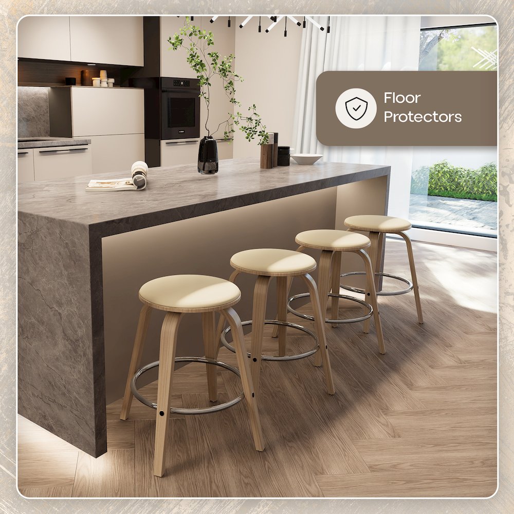 Wooden Counter Stool Pelya Collection Modern Style Washed Walnut color in Taupe. Picture 2