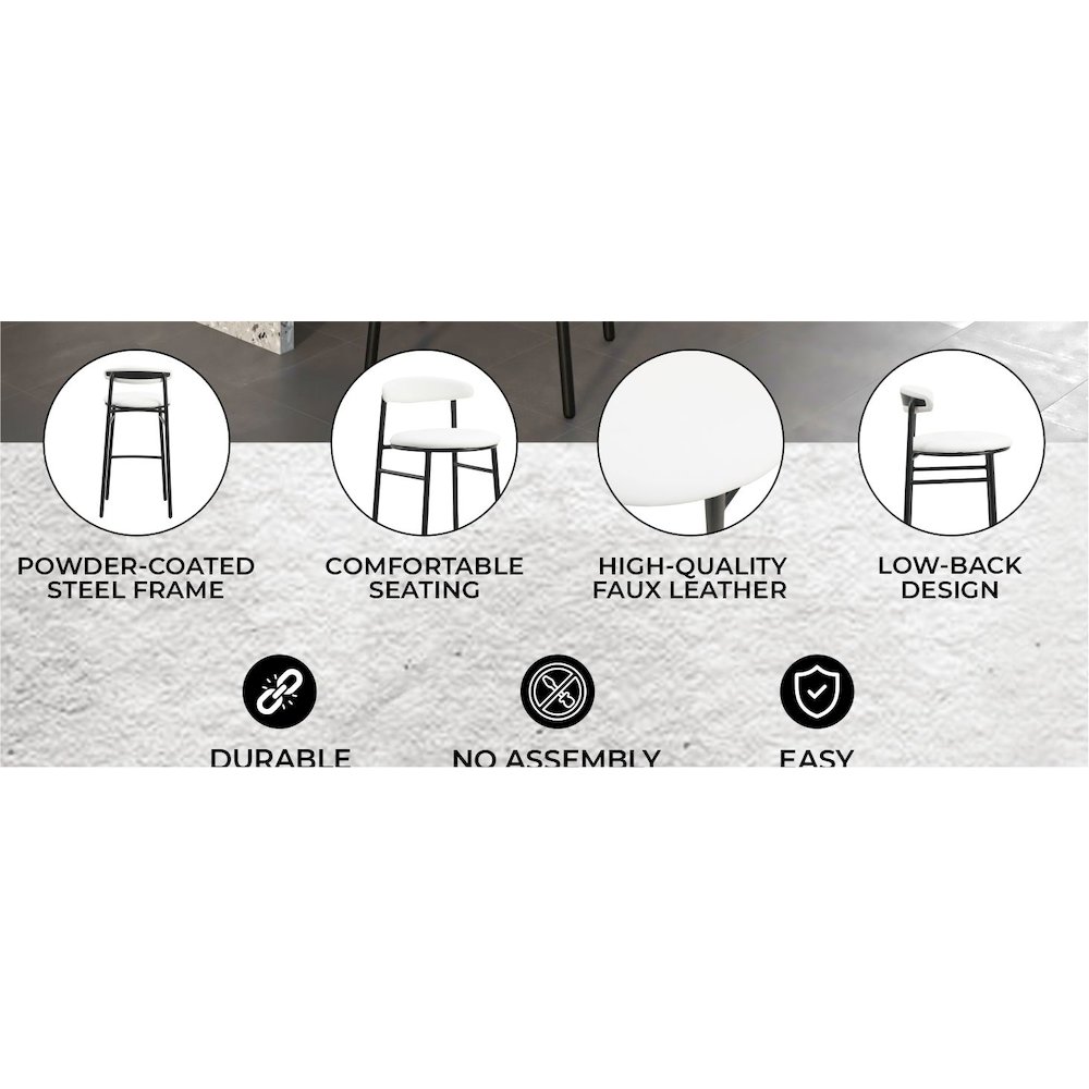 Lume Collection Modern Bar Stool in White. Picture 19