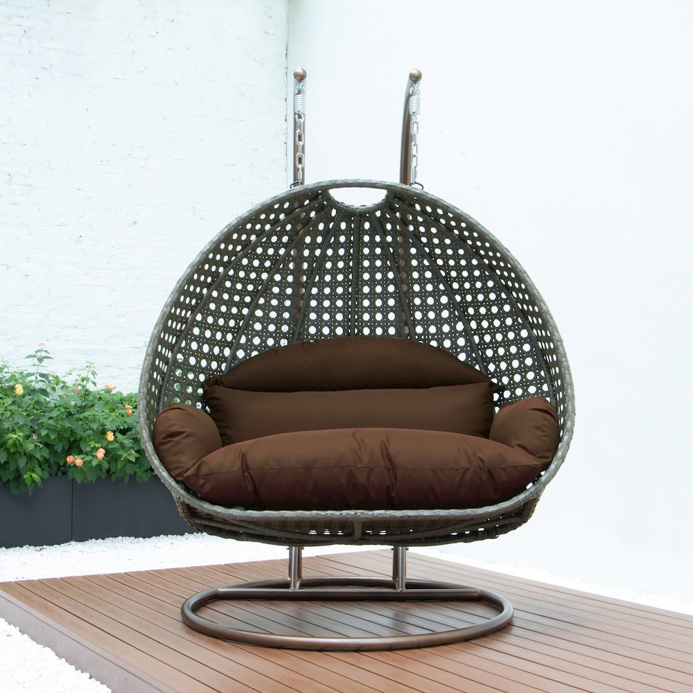 Beige Wicker Hanging 2 person Egg Swing Chair. Picture 4