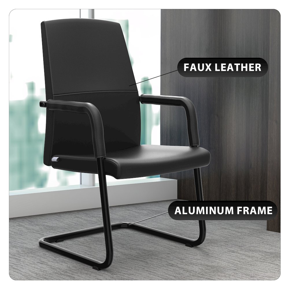 Evander Office Guest Chair in Black Leather. Picture 2