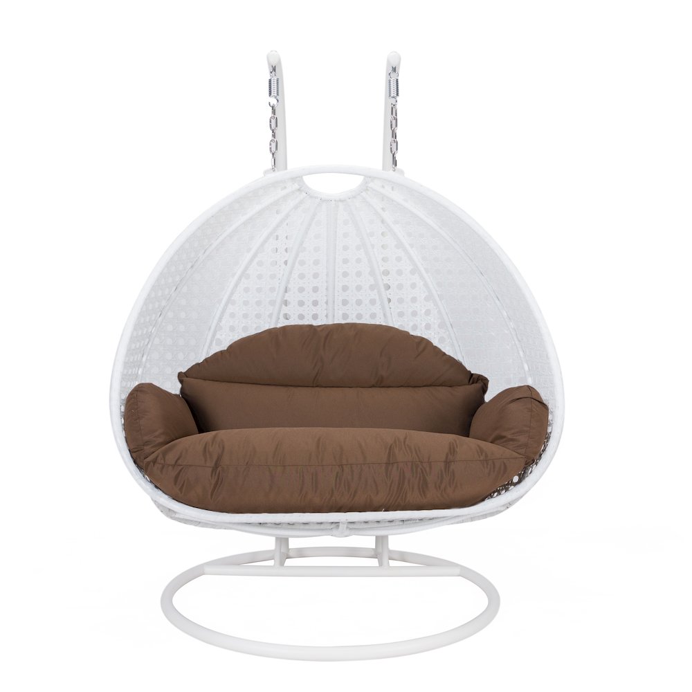White Wicker Hanging 2 person Egg Swing Chair. Picture 5