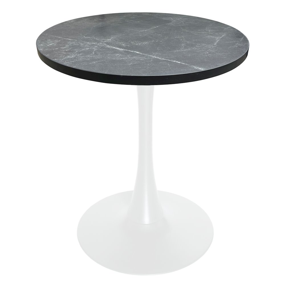 Bristol Dining table, White Base with 27" Round Marbleized Black MDF top. Picture 3