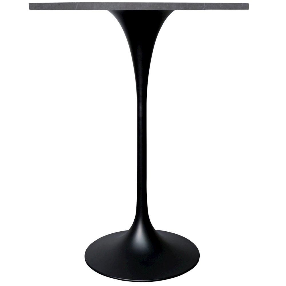 Bar Height Table Black Base with 27" Round Marble Grey Sintered Stone Top. Picture 2