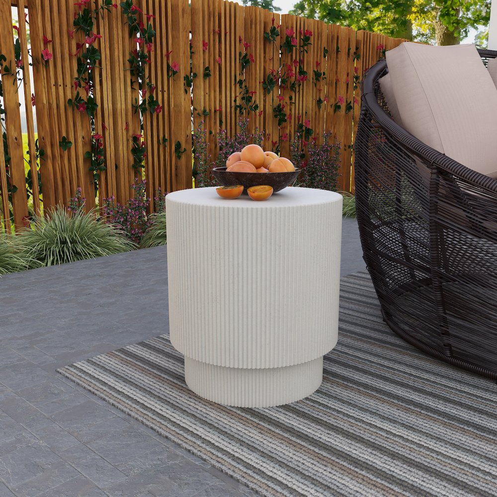 Eden Collection Fiberglass Outdoor Side Table in White. Picture 21