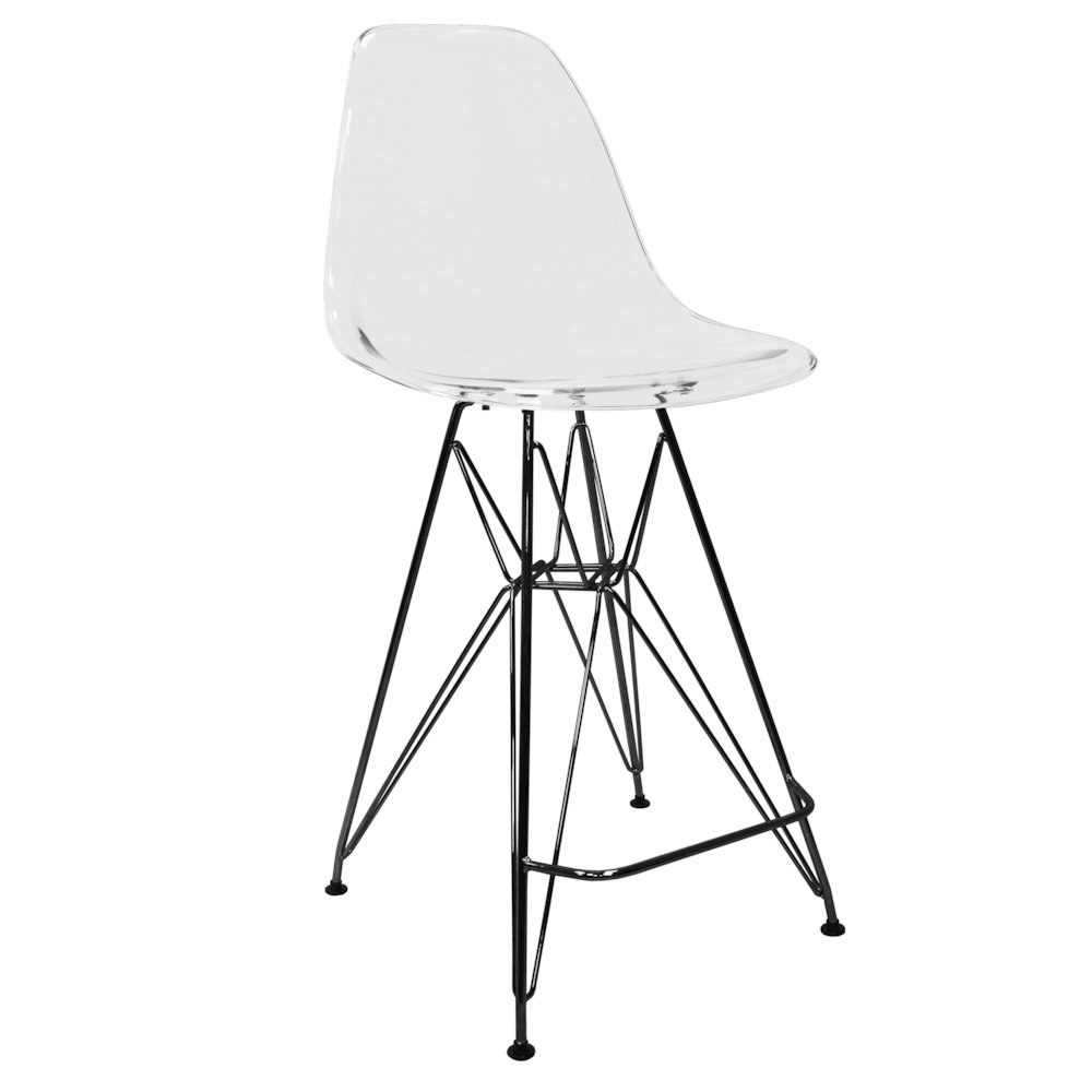 Modern Acrylic Bar stool Cresco Collection Black Base with Clear seat. Picture 10