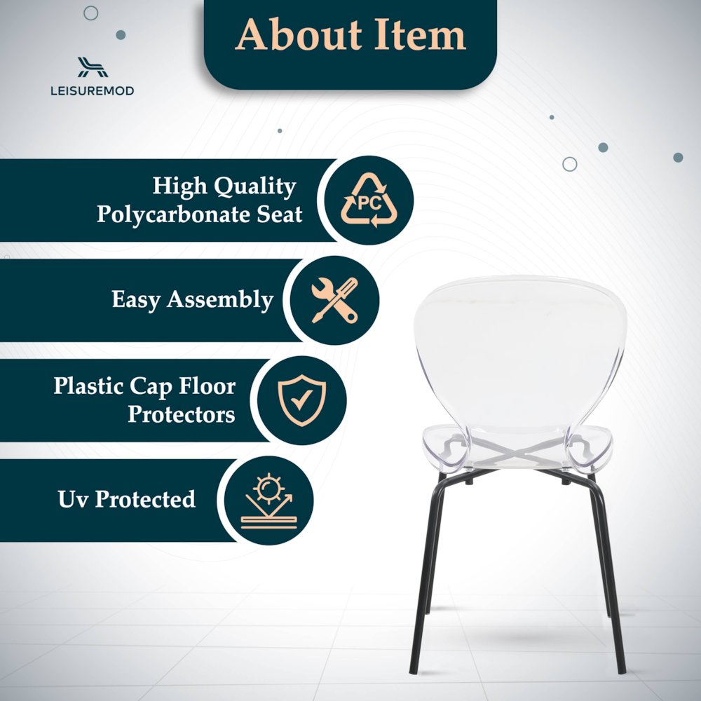 Modern Oyster Transparent Side Chair in Black Base. Picture 11