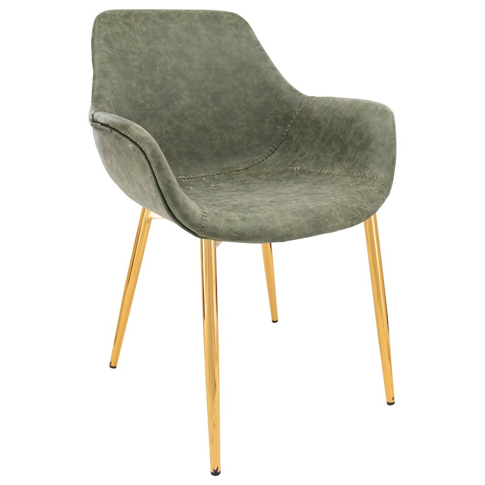 Markley Modern Leather Dining Arm Chair With Gold Metal Legs. Picture 7