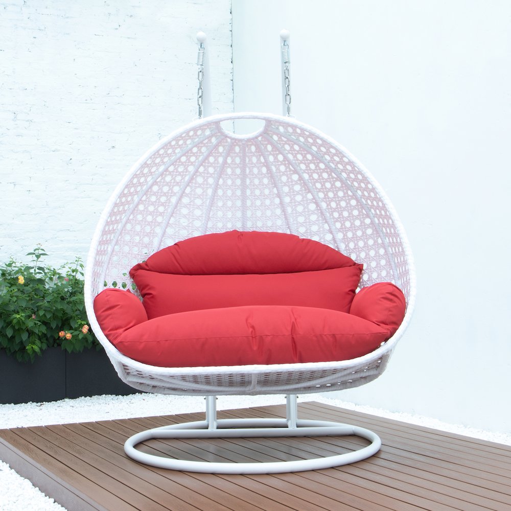 White Wicker Hanging 2 person Egg Swing Chair. Picture 4