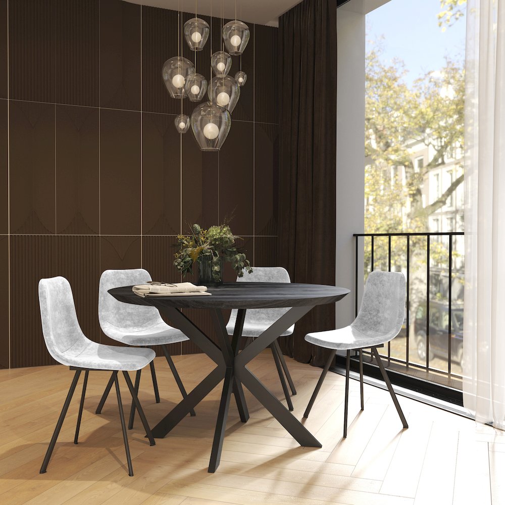Markley Modern Leather Dining Chair With Metal Legs Set of 4, Light Grey. Picture 8