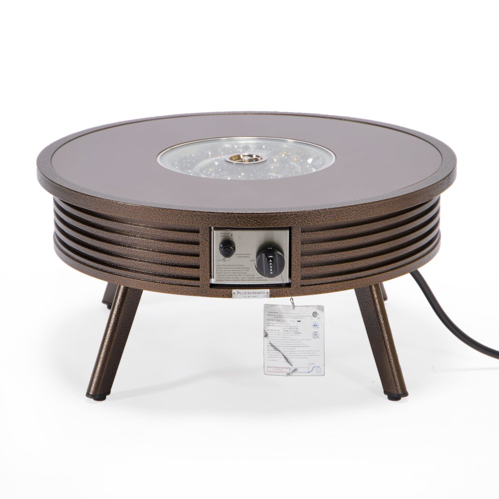 Walbrooke Outdoor Patio Aluminum Round Slats Design Fire Pit Side Table. Picture 6