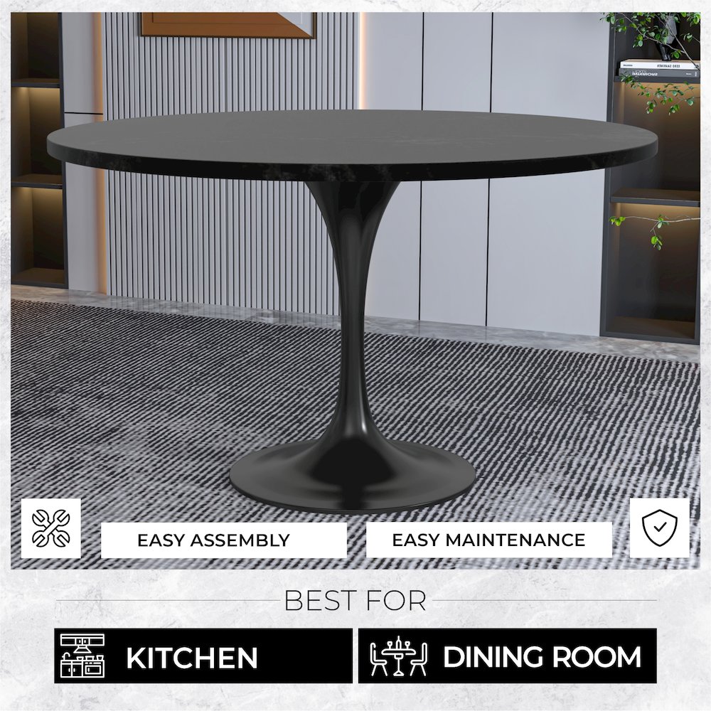 Verve Collection 48 Round Dining Table, Black Base with Black MDF Top. Picture 3