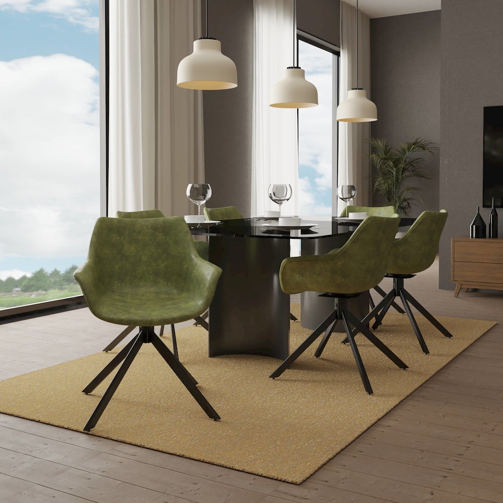 Markley Modern Leather Dining Swival Arm Chair in Green. Picture 4