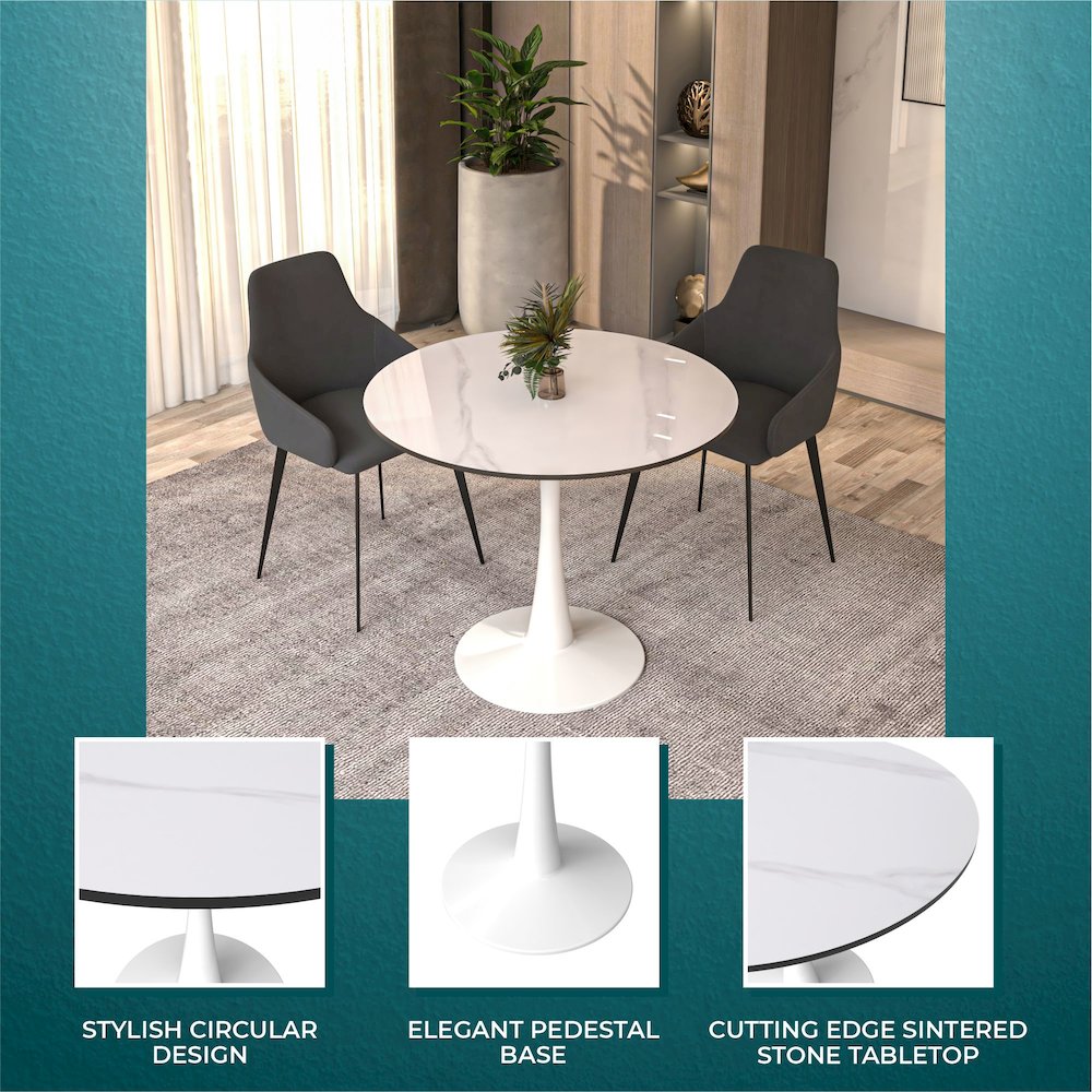 Bristol 35" round dining table White base with White Sintered stone Top. Picture 12
