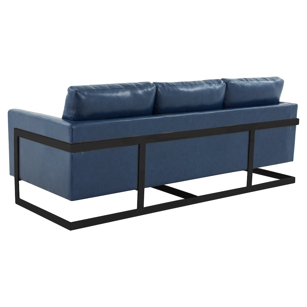 Lincoln Blue Leather Sofa With Black Frame. Picture 8