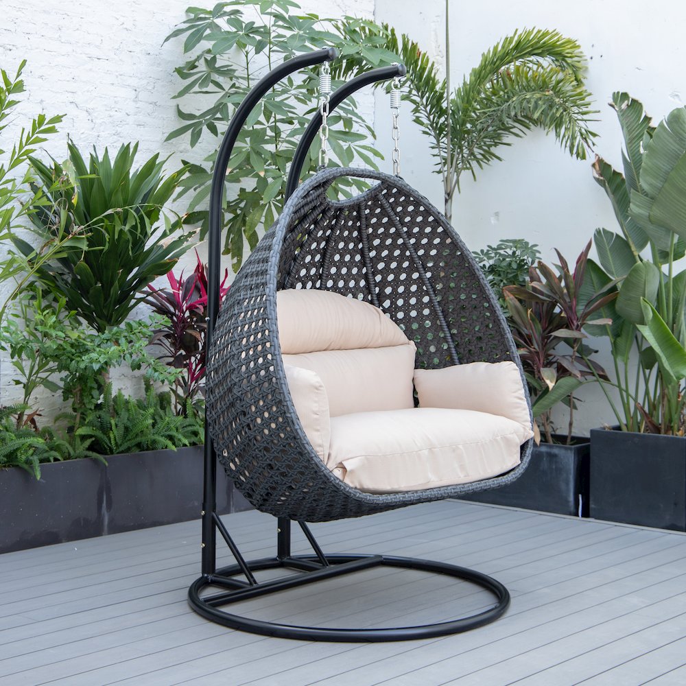 Mendoza Charcoal Wicker Hanging 2 person Egg Swing Chair. Picture 2