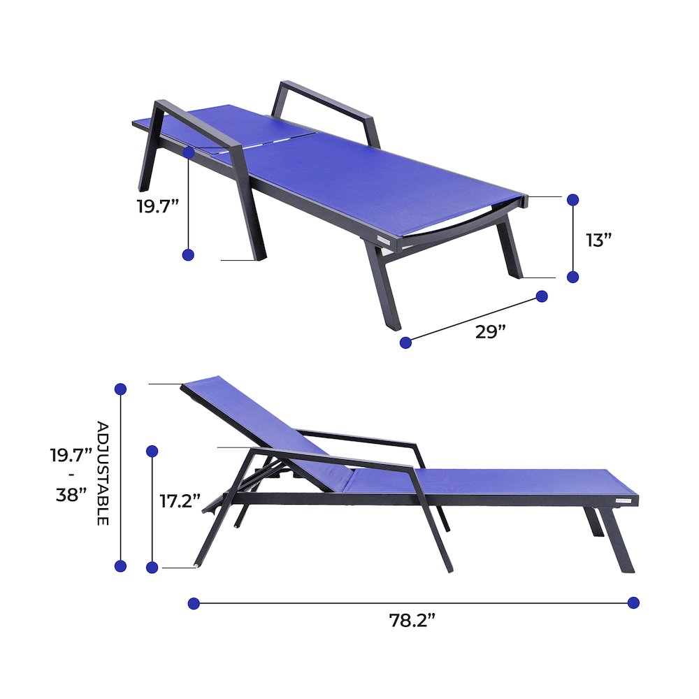 Marlin Patio Chaise Lounge Chair With Armrests in Black Aluminum Frame. Picture 5