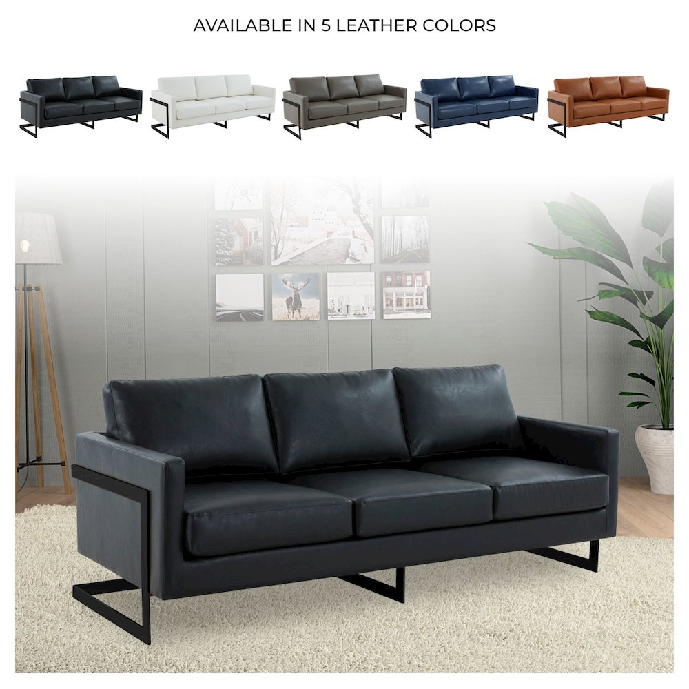 Lincoln Black Leather Sofa With Black Frame. Picture 4