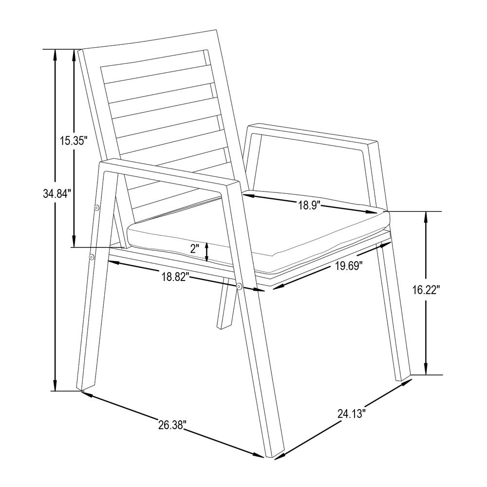 Patio Dining Armchair in Aluminum with Removable Cushions Set of 4. Picture 8