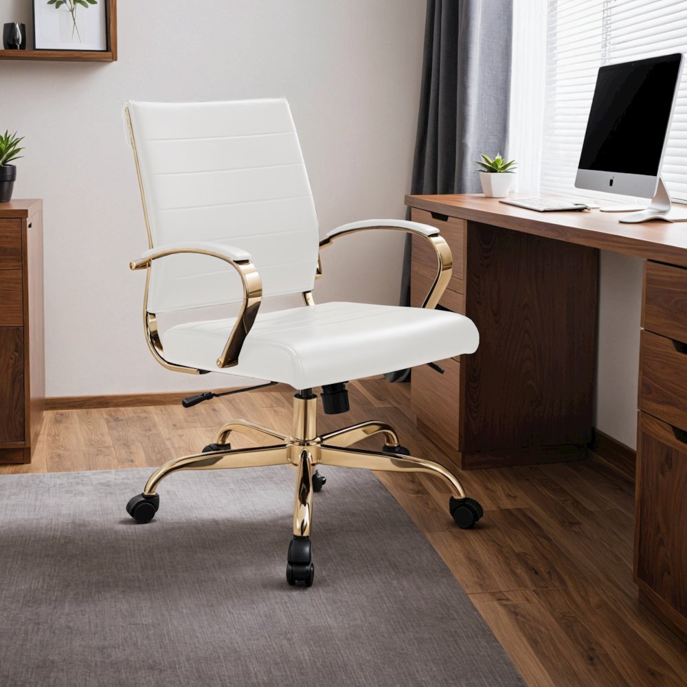 Benmar Home Leather Office Chair With Gold Frame. Picture 17