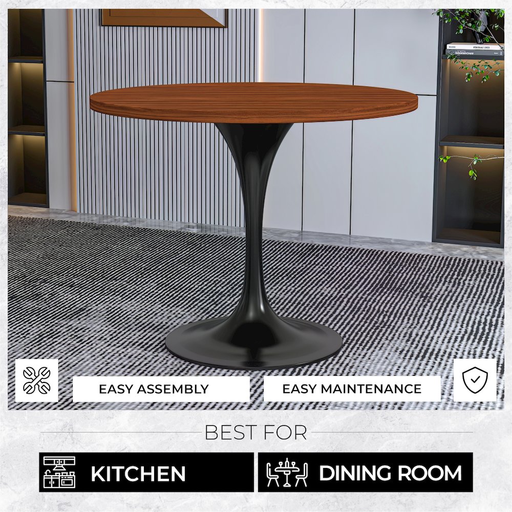 Verve Collection 36 Round Dining Table, Black Base with Cognac Brown MDF Top. Picture 3
