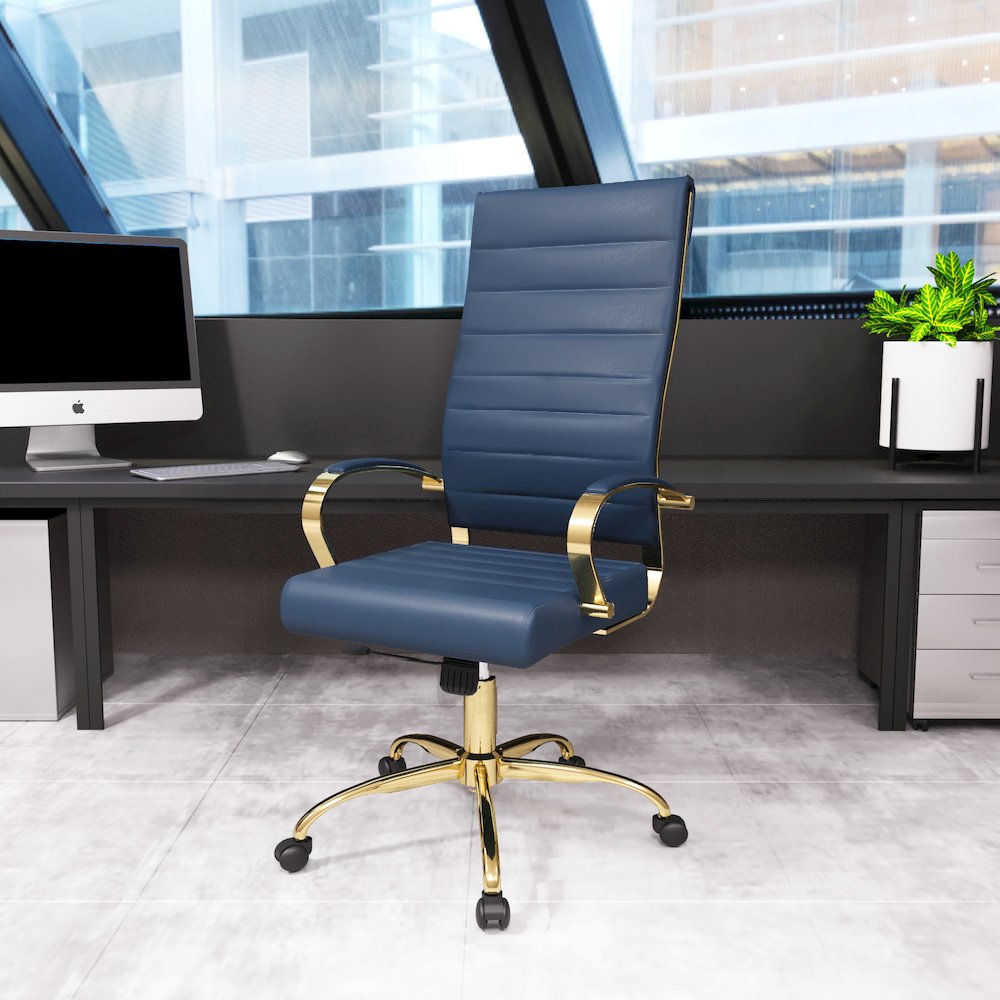 Benmar High-Back Leather Office Chair With Gold Frame. Picture 5