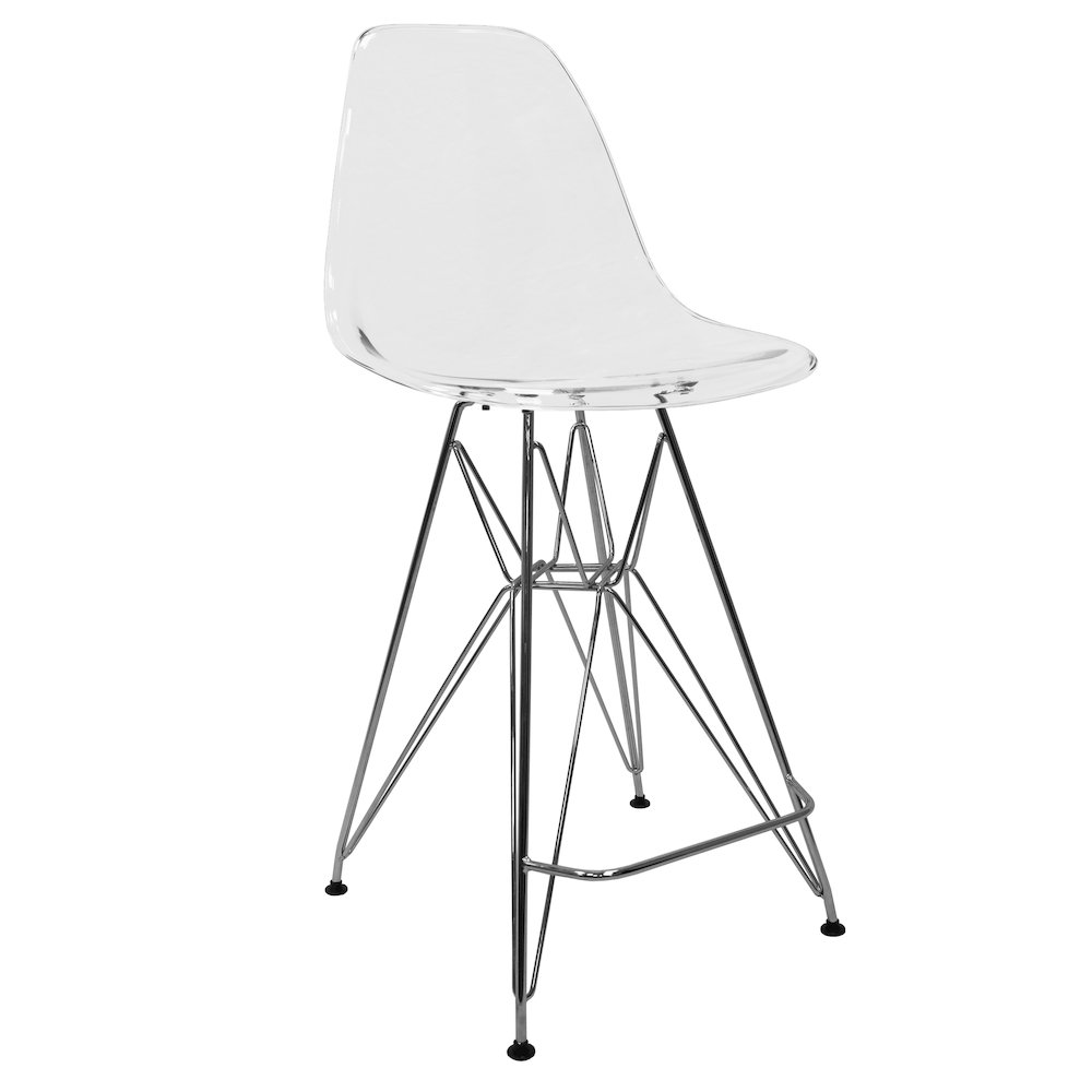 Cresco Modern Acrylic Barstool with Chrome Base and Footrest in Clear. Picture 4