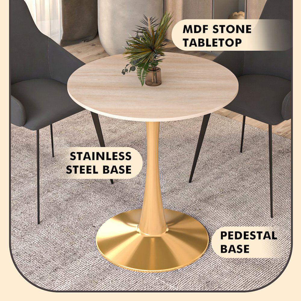 Bristol 27" round dining table Gold base with marbled MDF top. Picture 17