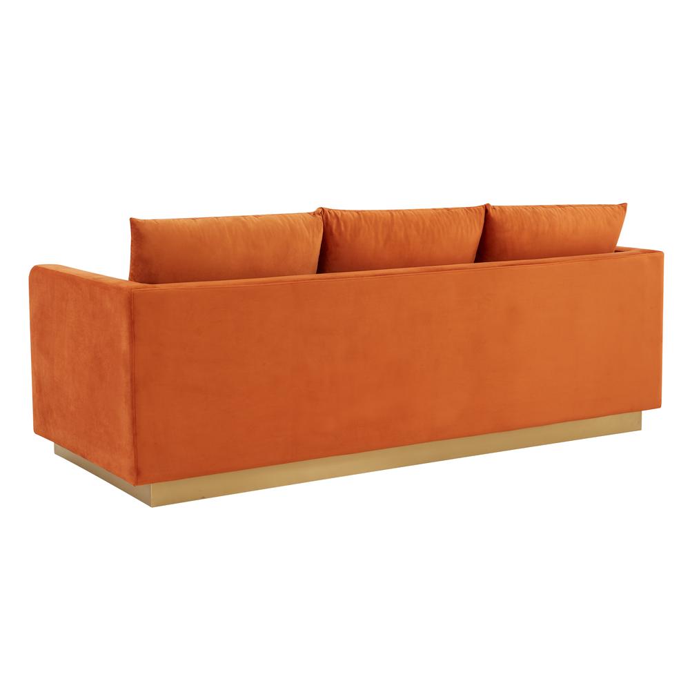 Nervo Modern Mid-Century Upholstered Velvet Sofa with Gold Frame. Picture 4