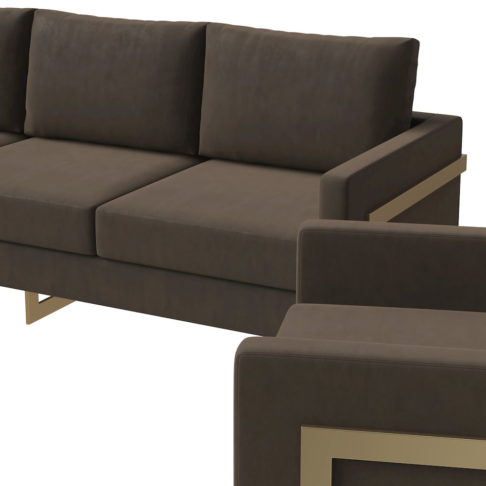 Lincoln 3-Piece Velvet Living Room Sofa Set With Gold Frame. Picture 15