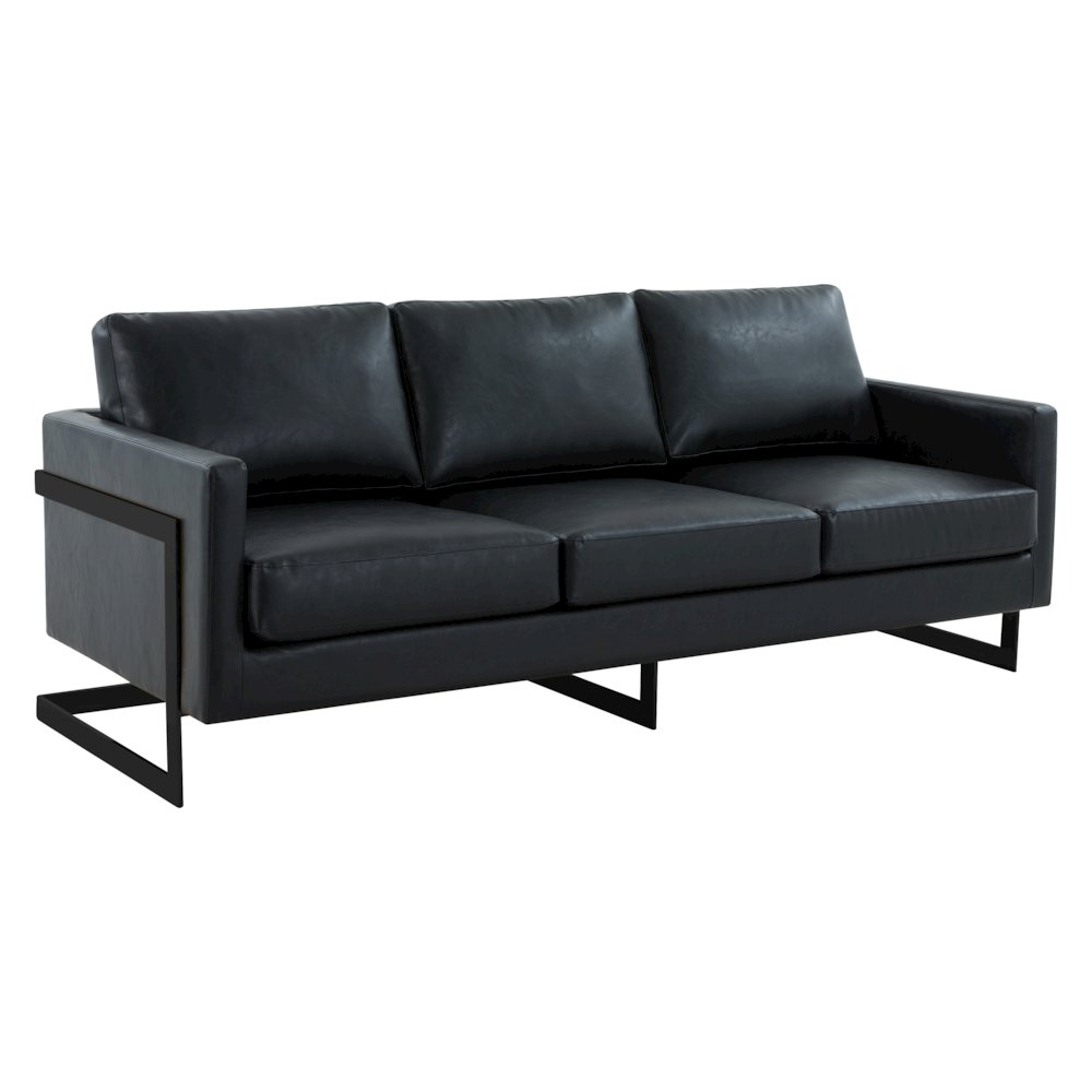 Lincoln Black Leather Sofa With Black Frame. Picture 2