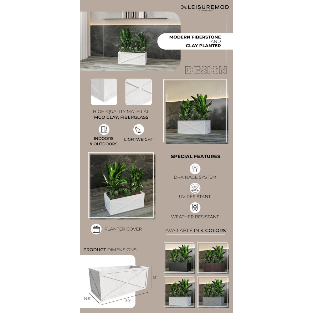 Bonsai Series Rectangle Poly Stone Planter in White 14.6 x 13 30 Long. Picture 1