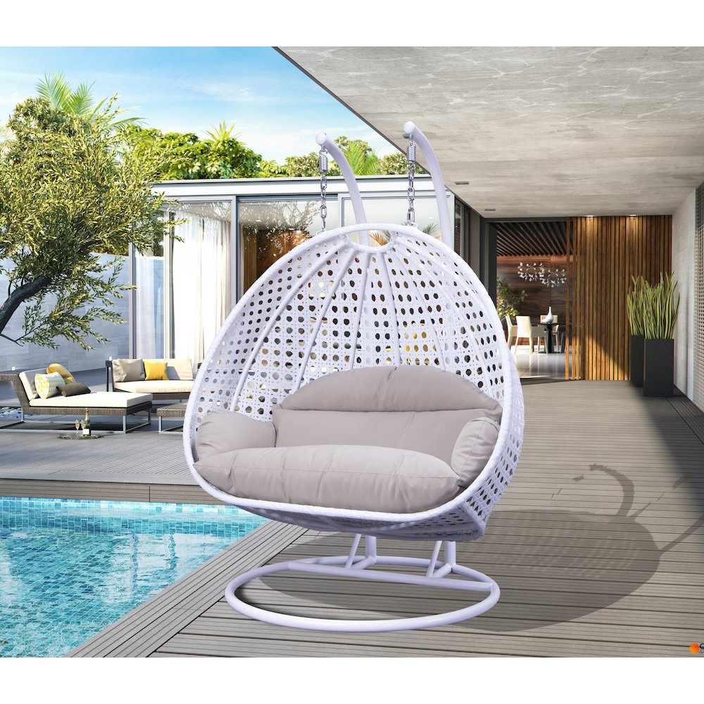 White Wicker Hanging 2 person Egg Swing Chair. Picture 8