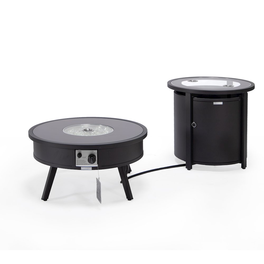Walbrooke Patio Round Fire Pit and Tank Holder in Black. Picture 2