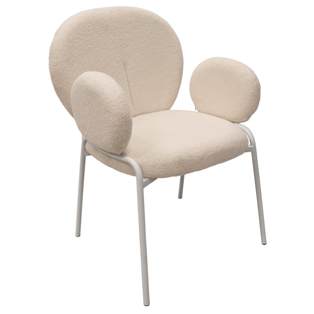Celestial Series Boucle Dining Arm Chair, White Frame with White Fabric. Picture 1