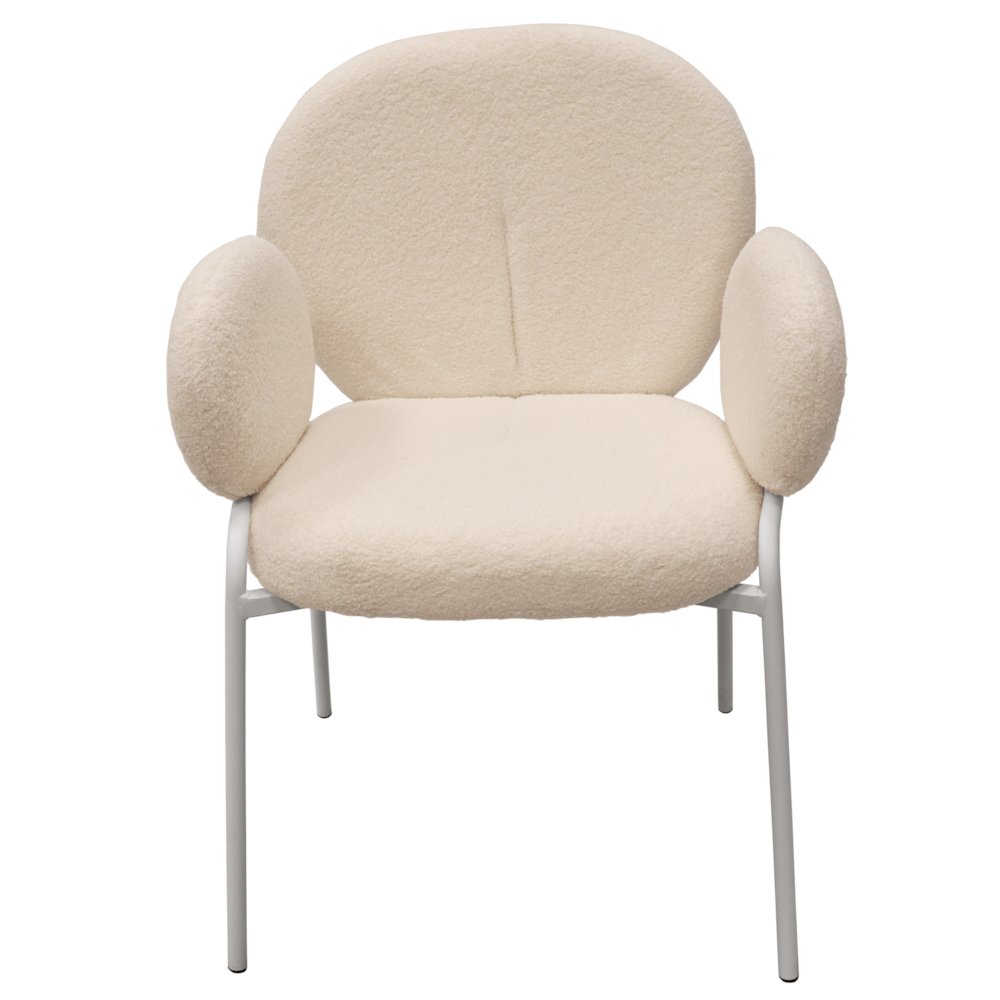 Celestial Series Boucle Dining Arm Chair, White Frame with White Fabric. Picture 10