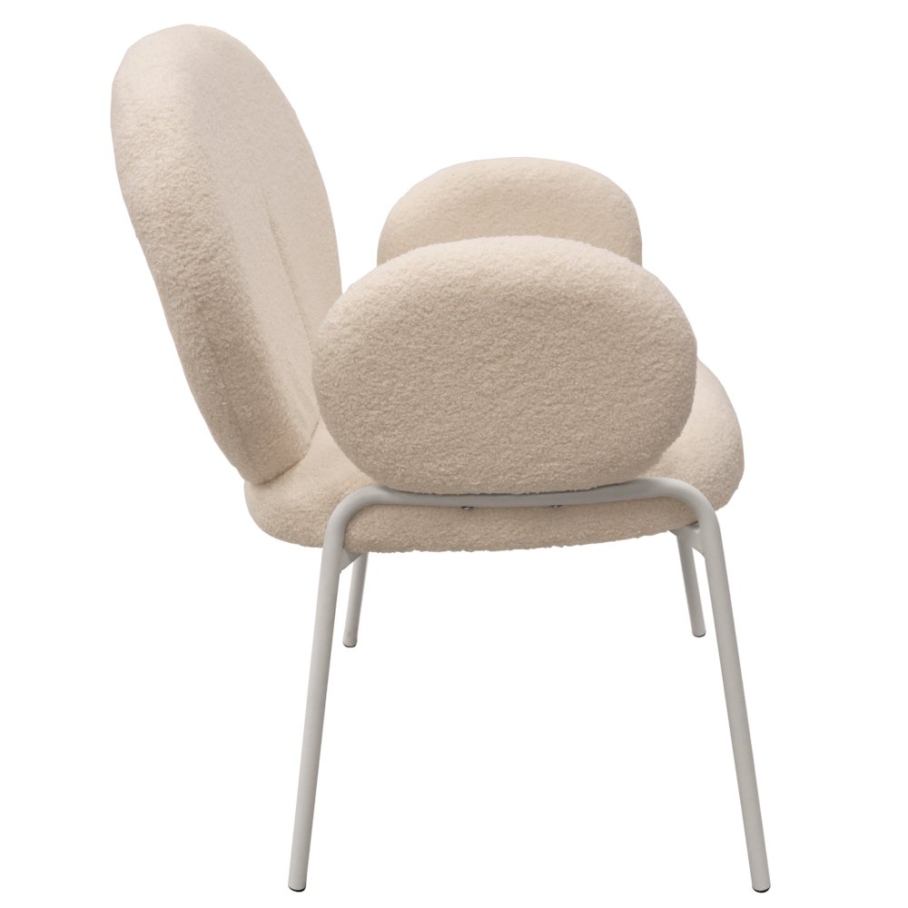 Celestial Series Boucle Dining Arm Chair, White Frame with White Fabric. Picture 11