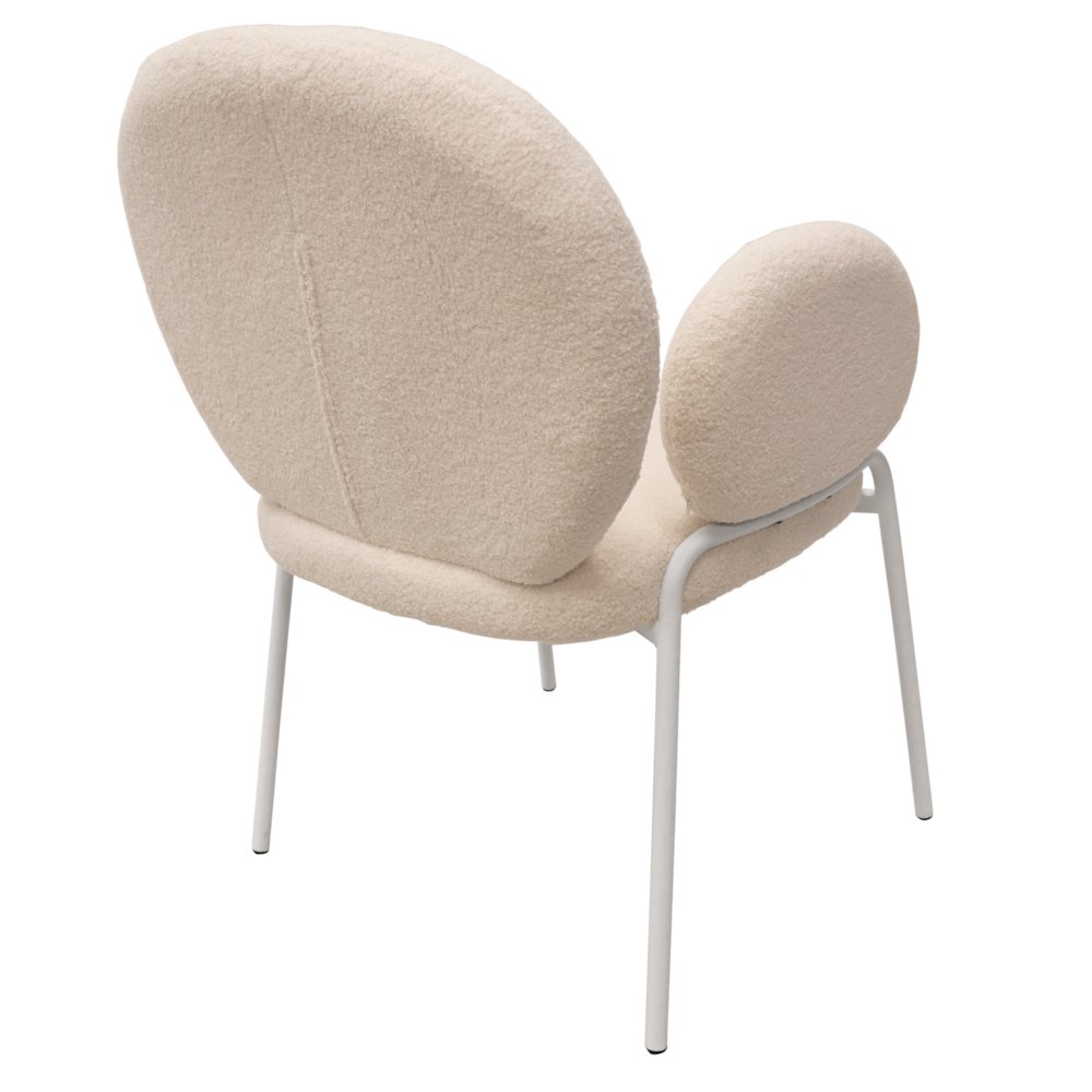 Celestial Series Boucle Dining Arm Chair, White Frame with White Fabric. Picture 12
