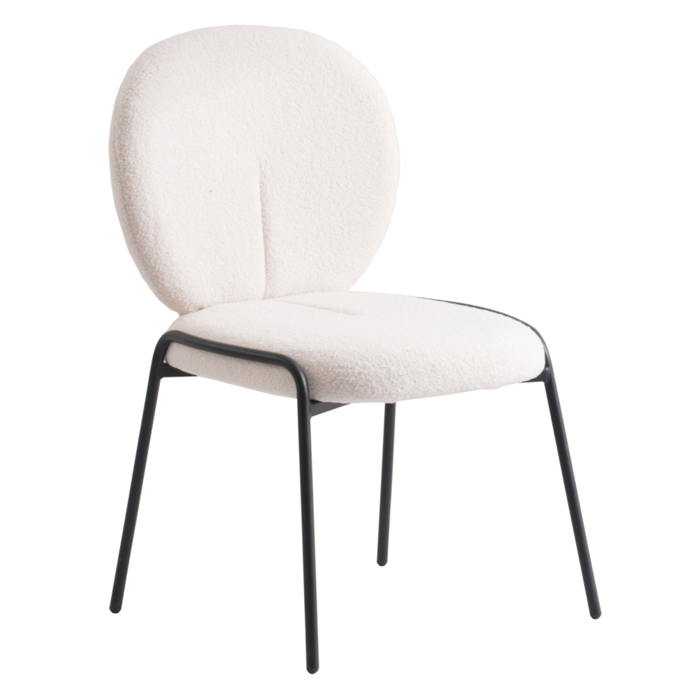 Boucle Dining Side Chair with Black Powder Coated Iron Frame. Picture 2
