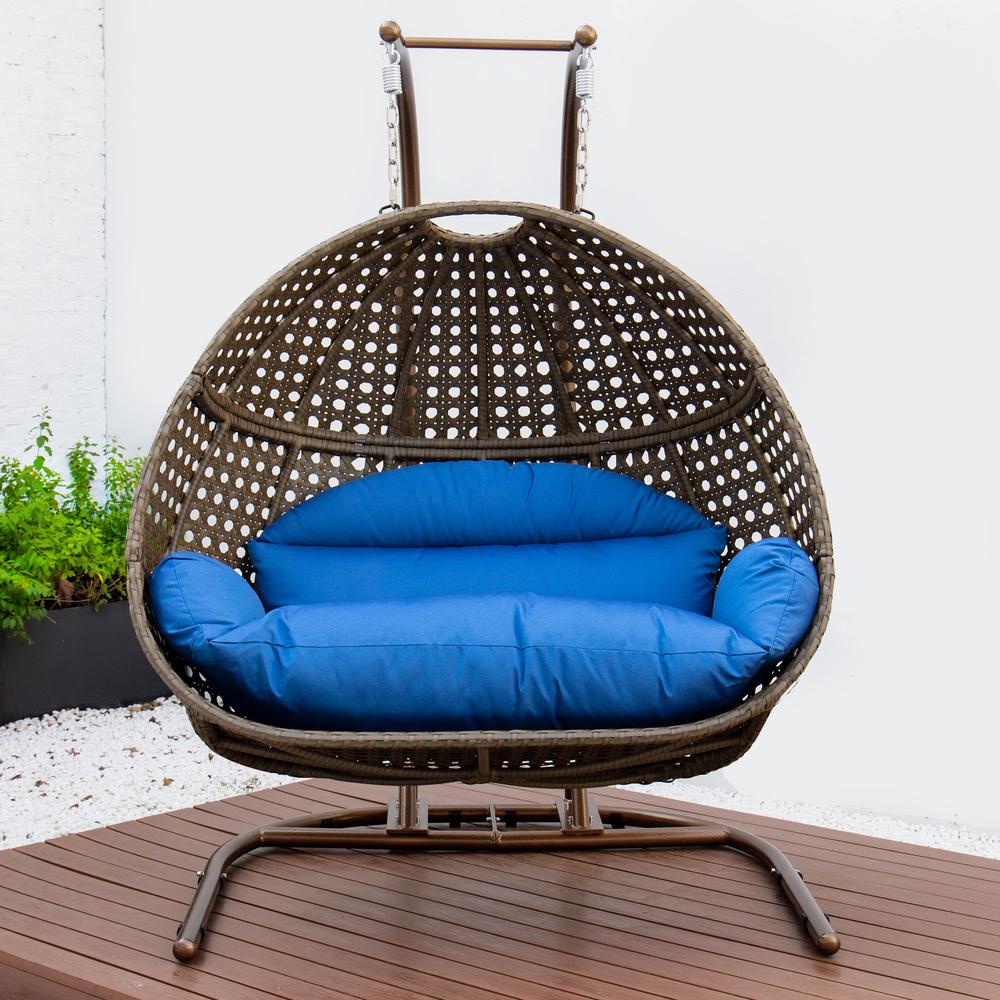LeisureMod Wicker Hanging Double Egg Swing Chair  EKDBG-57BU. Picture 1